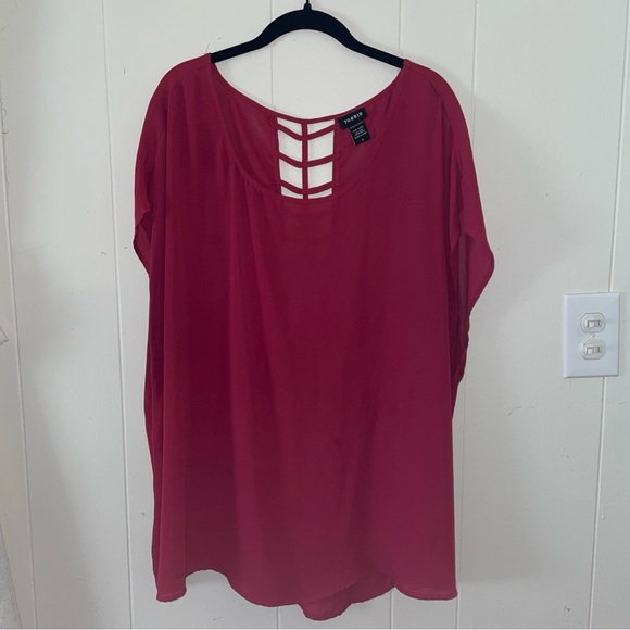 Torrid 3X Deep Red Blouse with Lattice Back - Picture 1 of 5